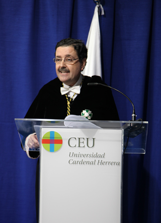 El rector de la Cardenal Herrera, José Alberto Parejo, durante su intervención en la Festividad de San Pablo.