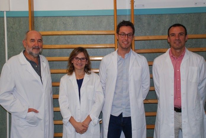 Los investigadores de Fisioterapia de la CEU-UCH Pedro Rosado, Eva Segura, Vicent Benavent y Juan Francisco Lisón, autores del estudio.