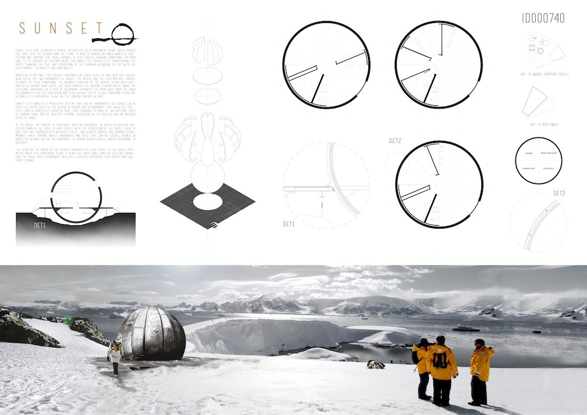 La propuesta de refugio en la Antártida  "Sunset", de Teresa Sanchis, Álvaro y Francisco Hidalgo.