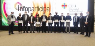 Los ayuntamientos y diputaciones más transparentes de la Comunidad Valenciana recogen en la CEU UCH los sellos Infoparticipa 2019 Representantes de los Ayuntamientos y Diputaciones de la Comunidad Valenciana distinguidos con los sellos y menciones Infoparticipa 2019, hoy en el acto de entrega en la Universidad CEU Cardenal Herrera.