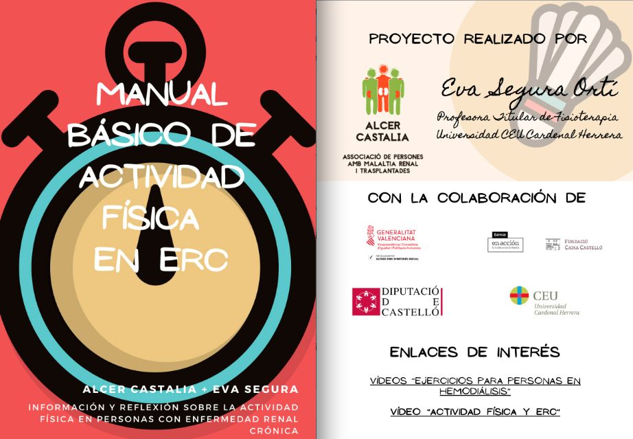 Manual Básico de Actividad Física en Enfermedad Renal Crónica (ERC) édité par ALCER Castalia en collaboration avec la professeure de la CEU UCH Eva Segura.